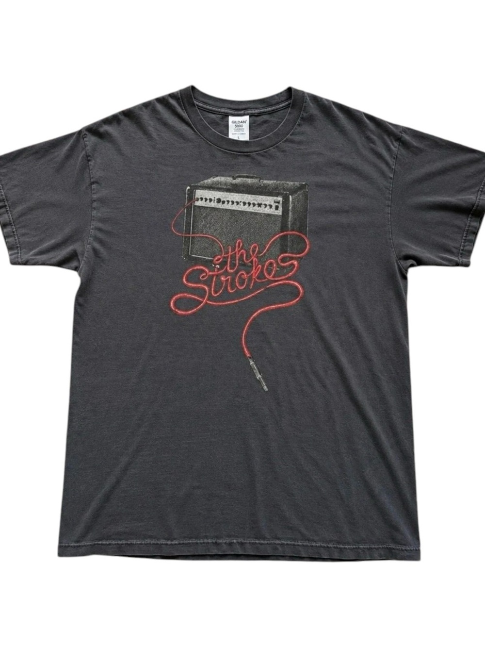 The Strokes Band Tee Guitar Amp Indie Rock Faded Black T-Shirt